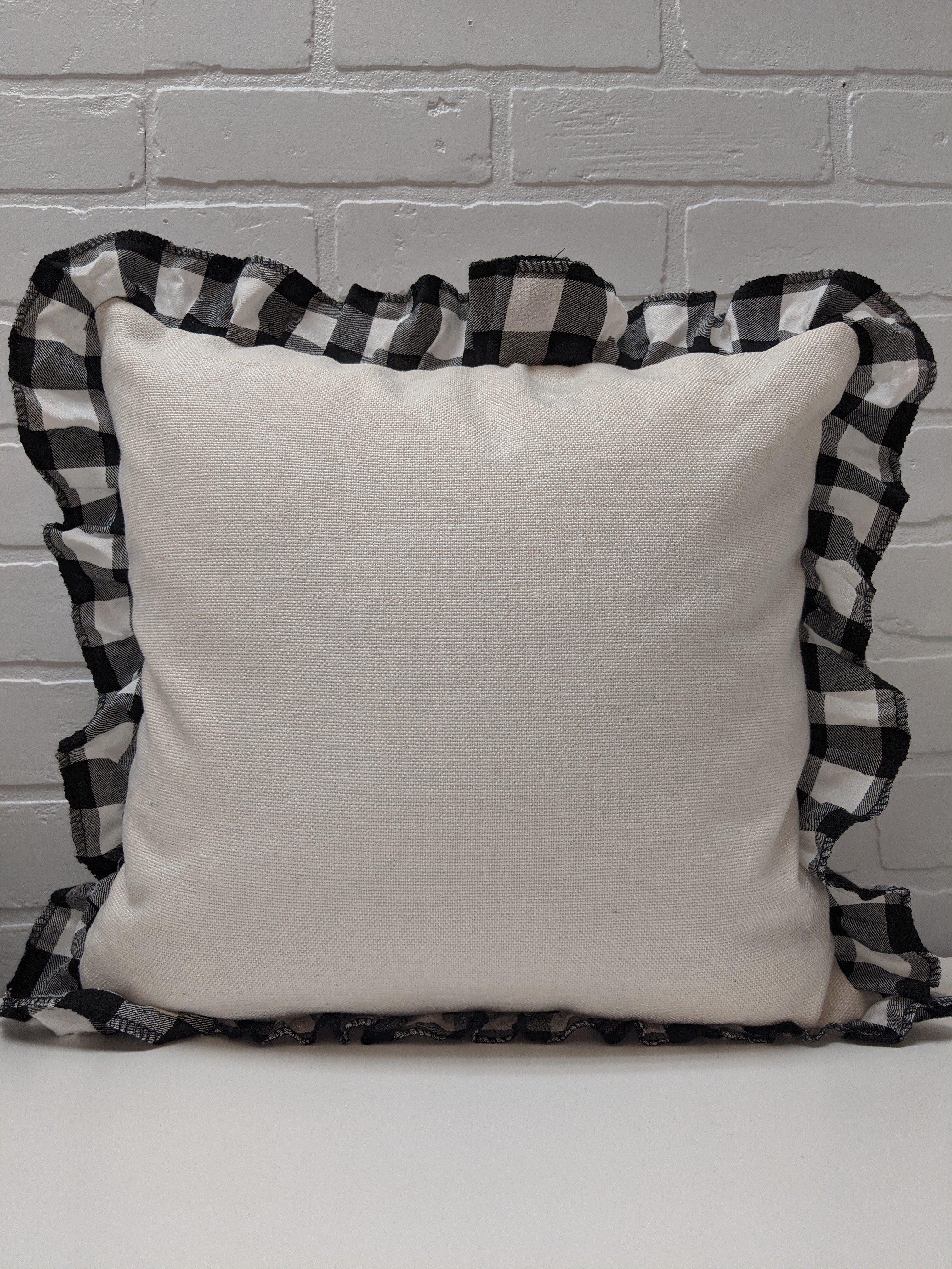 Linen cushion cover 16x16 with black plaid ruffle-Sublimation Blank-Elliott Creations