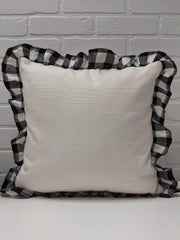 Linen cushion cover 16x16 with black plaid ruffle-Sublimation Blank-Elliott Creations