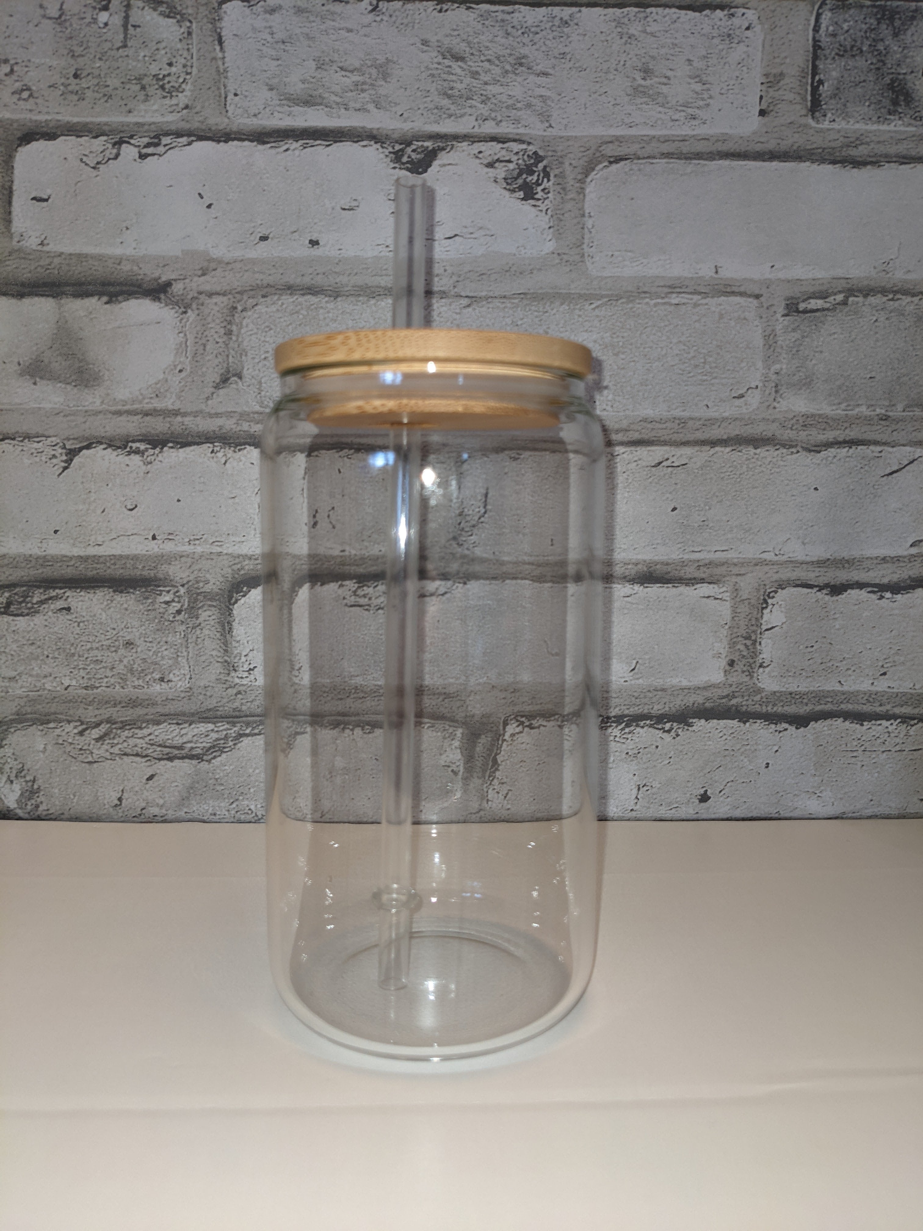 16oz transparent glass can / tumbler with bamboo lid reusable straw for sublimation